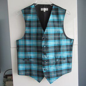 Vesuvio Napoli Men's Plaid Design Dress Vest Size Small Black, Turquoise, White